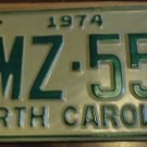 NOS 1974 BMZ 554 North Carolina license plate new old stock
