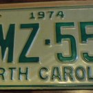 NOS 1974 BMZ 553 North Carolina license plate new old stock