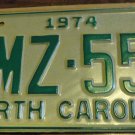 NOS 1974 BMZ 552 North Carolina license plate new old stock