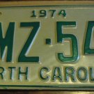 NOS 1974 BMZ 549 North Carolina license plate new old stock
