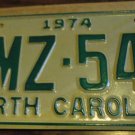 NOS 1974 BMZ 548 North Carolina license plate new old stock
