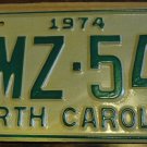 NOS 1974 BMZ 547 North Carolina license plate new old stock