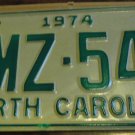NOS 1974 BMZ 546 North Carolina license plate new old stock