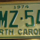 NOS 1974 BMZ 545 North Carolina license plate new old stock