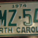 NOS 1974 BMZ 544 North Carolina license plate new old stock