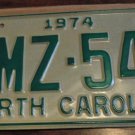 NOS 1974 BMZ 542 North Carolina license plate new old stock