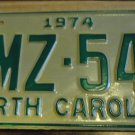 NOS 1974 BMZ 540 North Carolina license plate new old stock