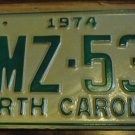 NOS 1974 BMZ 539 North Carolina license plate new old stock