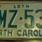 NOS 1974 BMZ 537 North Carolina license plate new old stock