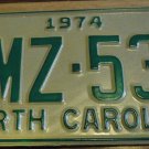 NOS 1974 BMZ 535 North Carolina license plate new old stock