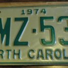 NOS 1974 BMZ 533 North Carolina license plate new old stock