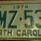 NOS 1974 BMZ 532 North Carolina license plate new old stock