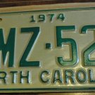 NOS 1974 BMZ 524 North Carolina license plate new old stock
