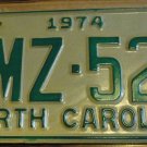 NOS 1974 BMZ 523 North Carolina license plate new old stock