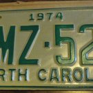 NOS 1974 BMZ 522 North Carolina license plate new old stock