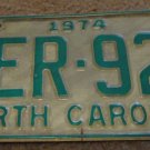 1974 AER 929 North Carolina license plate
