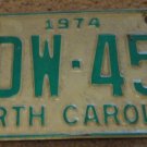 1974 North Carolina license plate ADW 459
