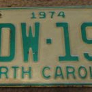 1974 North Carolina license plate ADW 190