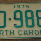 1974 North Carolina license plate AD 9883