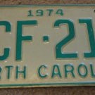 1974 North Carolina license plate ACF 212