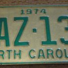 1974 North Carolina license plate AAZ 130