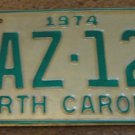 1974 North Carolina license plate AAZ 129