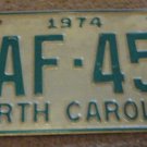 1974 North Carolina license plate AAF 457