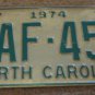 1974 North Carolina license plate AAF 457