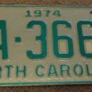 1974 North Carolina license plate AA 3662