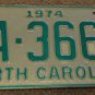 1974 North Carolina license plate AA 3662
