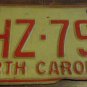 1973 North Carolina license plate HHZ 795
