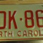 NOS 1973 North Carolina license plate HDK 864 new old stock