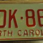 NOS 1973 North Carolina license plate HDK 862 new old stock