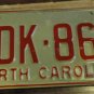 NOS 1973 North Carolina license plate HDK 860 new old stock