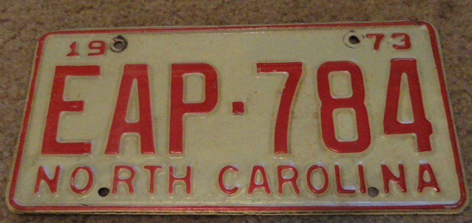 1973 North Carolina license plate EAP 784