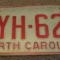1973 North Carolina license plate DYH 625