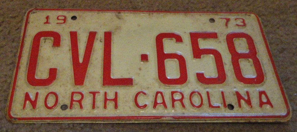 1973 North Carolina license plate CVL 658