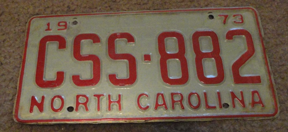 1973 North Carolina license plate CSS 882