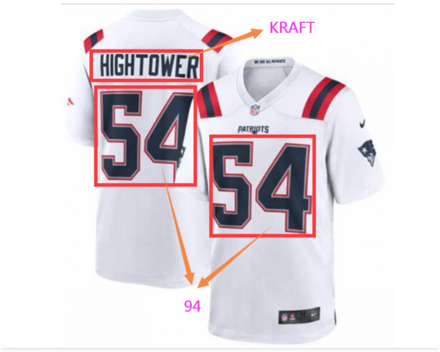 Customized jersey JERSEY COLOR : WHITE JERSEY NAME: KRAFT JERSEY #: 94