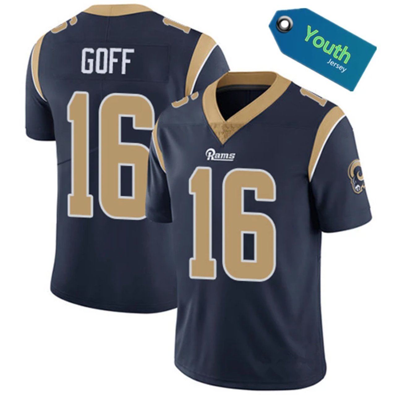 NFL Jerseys Rams Black #16 Goff Embroidered Rugby Jersey