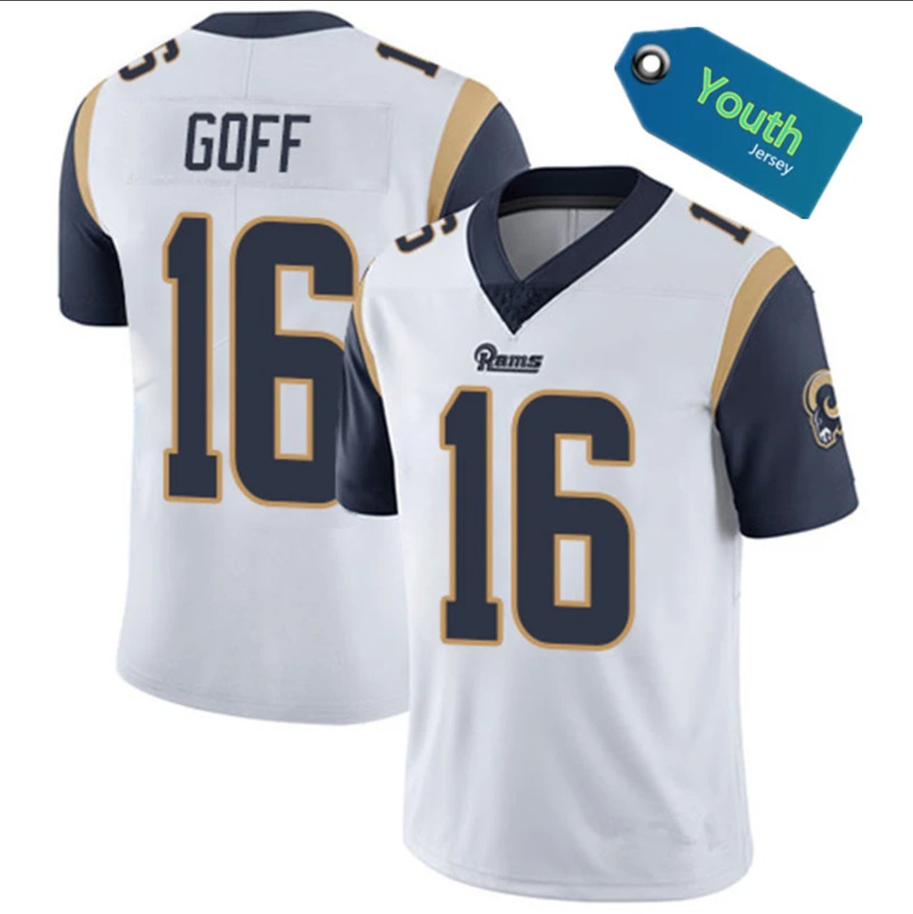 NFL Jerseys Rams White #16 Goff Embroidered Rugby Jersey