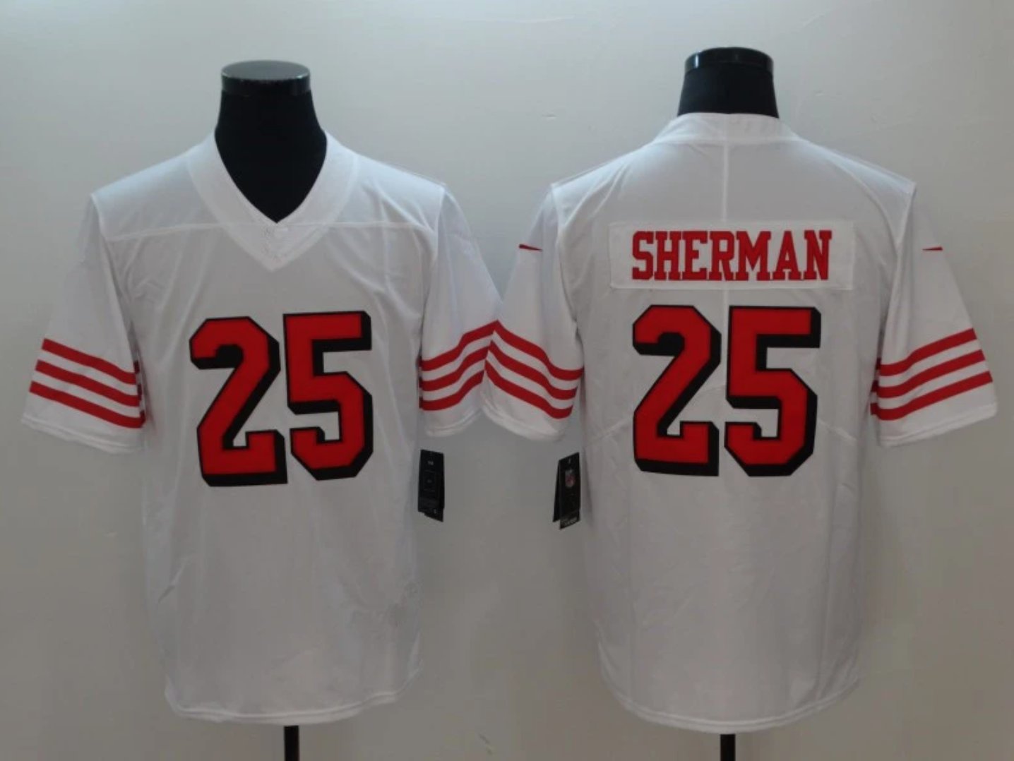 NFL Jerseys San Francisco 49ers White #25 Sherman Rugby Jersey Fan Edition