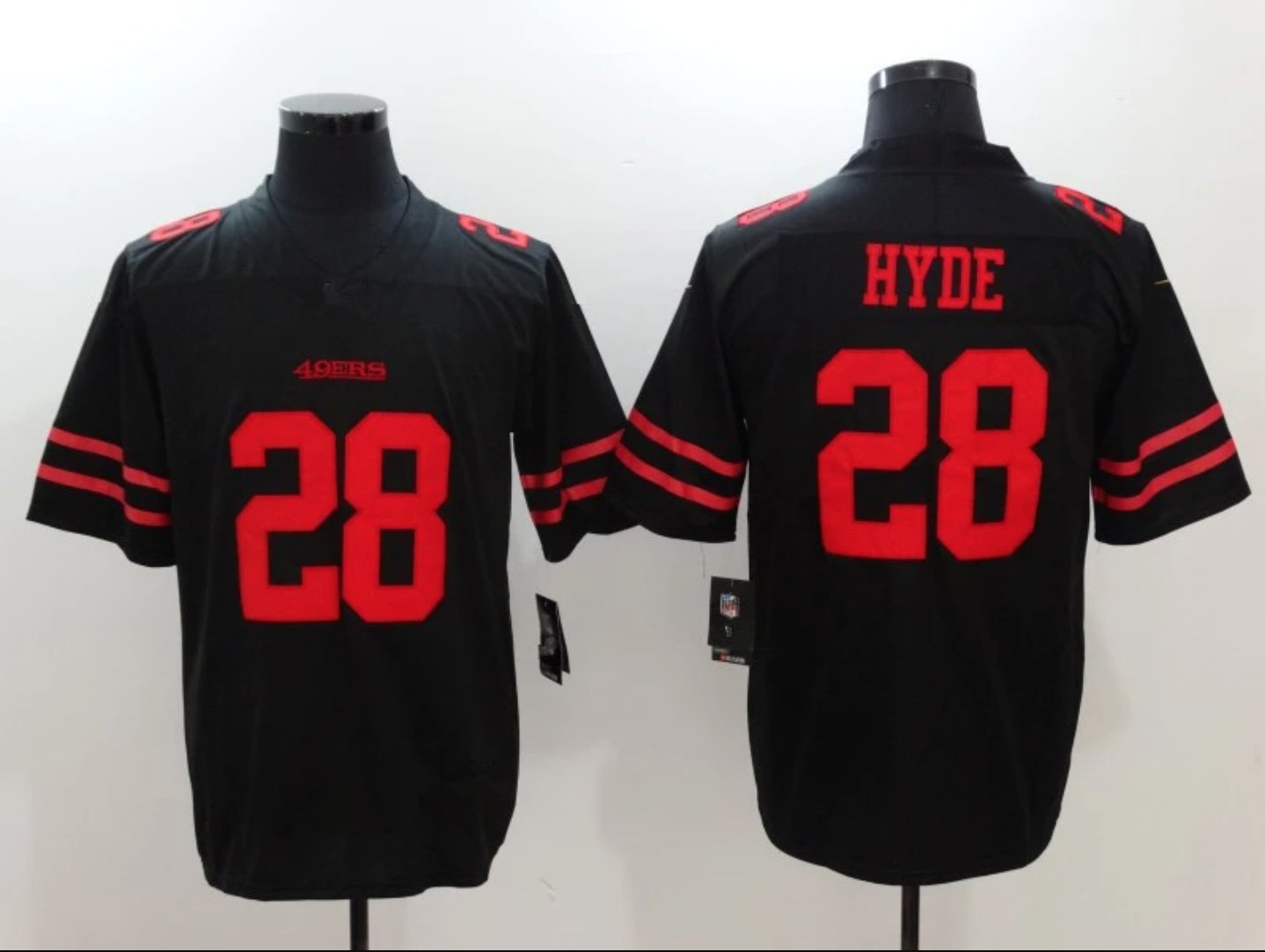 NFL Jerseys San Francisco 49ers Black #28 Hyde Rugby Jersey Fan Edition