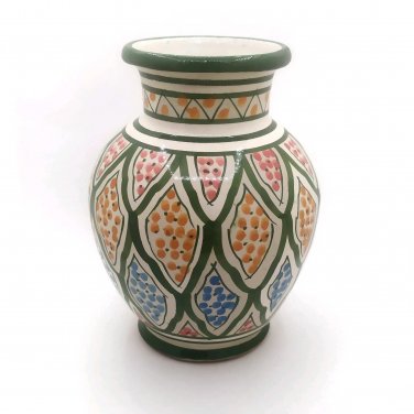 Vintage Morrocan Green Safi Handmade Decorative Vase Artisan Bohemian Decor