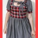 PAPAYA Cute Plaid Dress with Puff Sleeves, Ties and Vintage Buttons