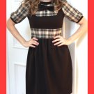  PAPAYA Amazing Brown Yoke Plaid Dress with Puff Sleeves, Bow and Vintage Buttons- Small to Medium