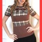 PAPAYA Yoke Plaid Top with Waistband, Vintage Buttons and Puff Sleeves - Small