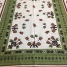 Linen Tablecloth Green Folk Art Cotton Vtg New 60 x 52 inches