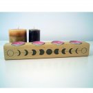 Wooden moon phase candlestick, Сandlestick for 4 tea lights, Wiccan decor