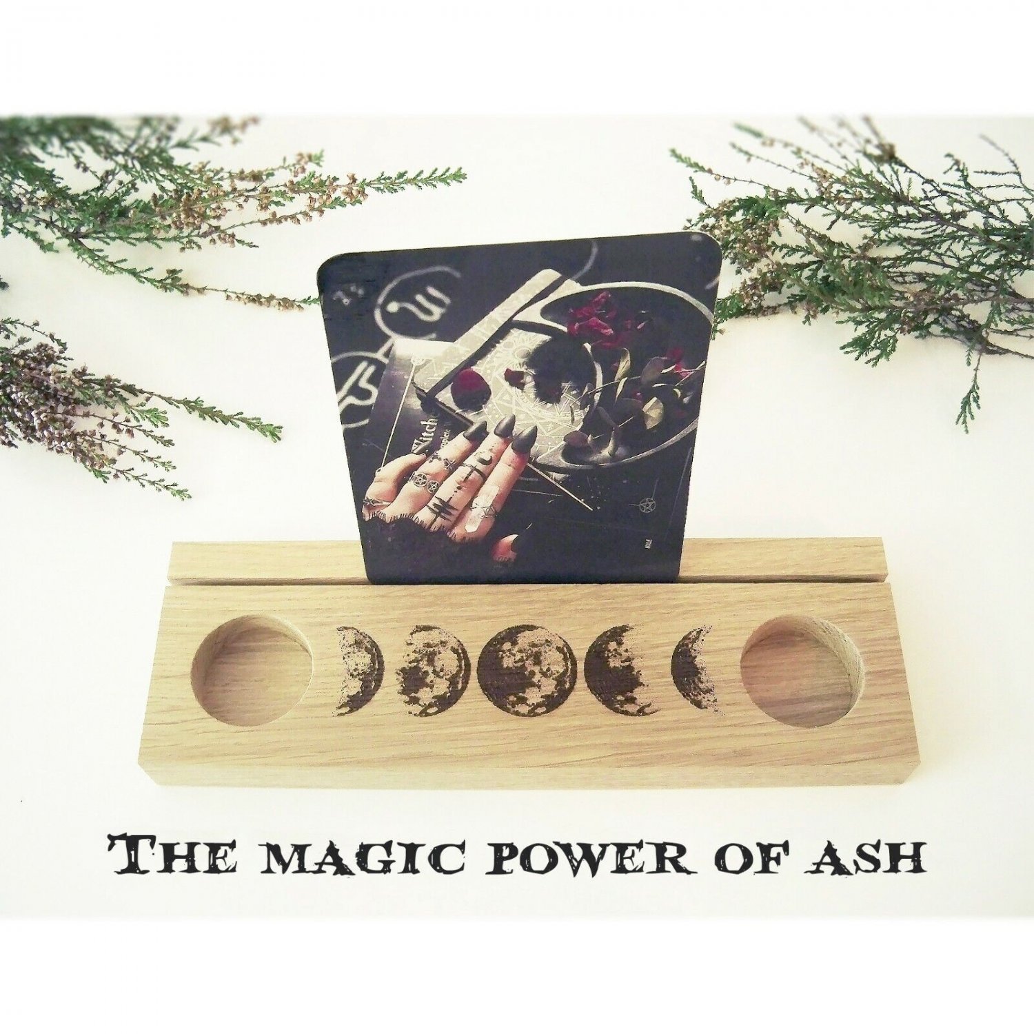 Moon phase oracle card holder, ash wood altar stand, moon decor, tarot card deck